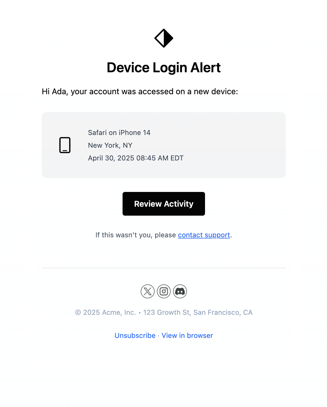 Device login alert