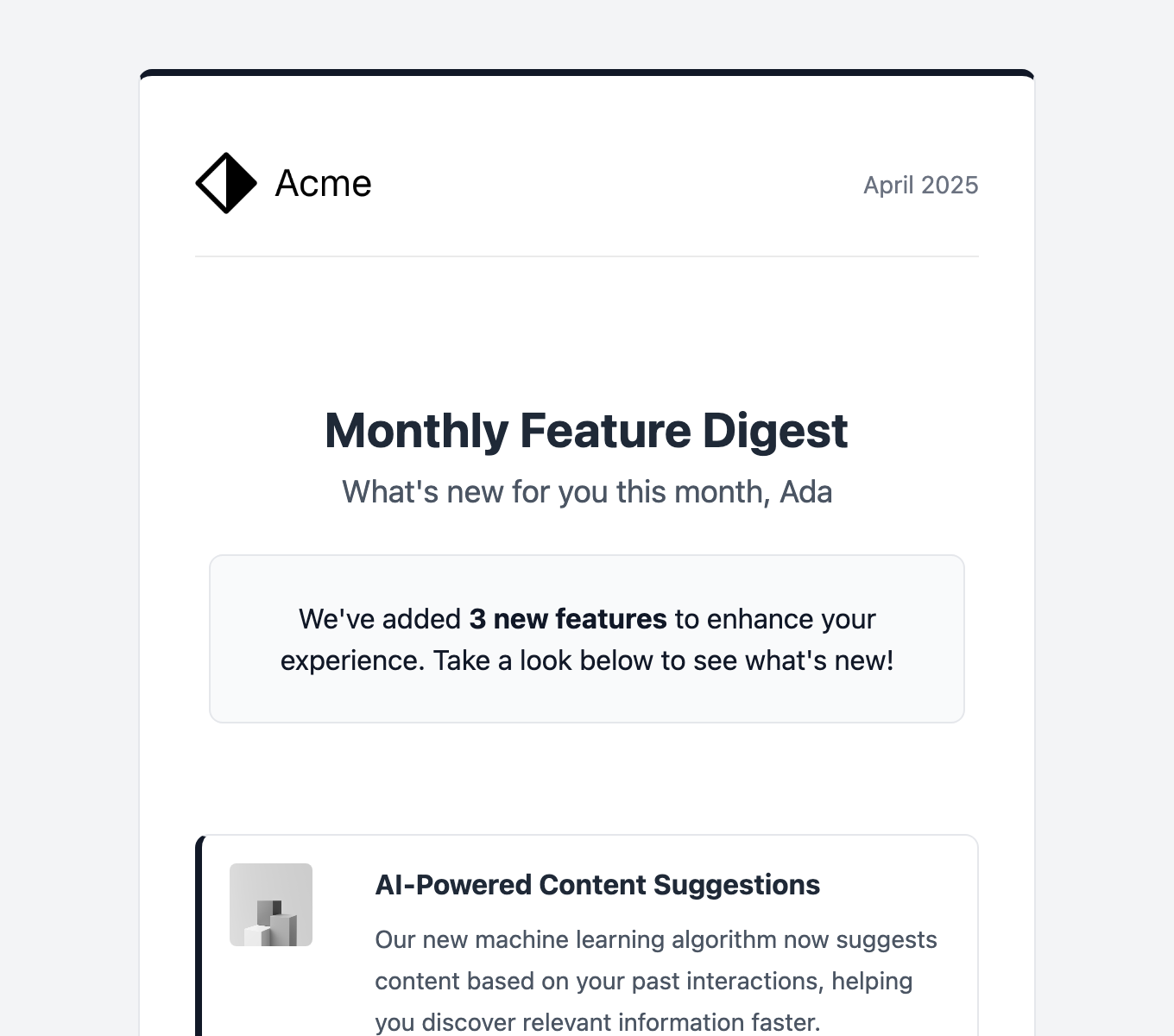 Monthly Features Digest